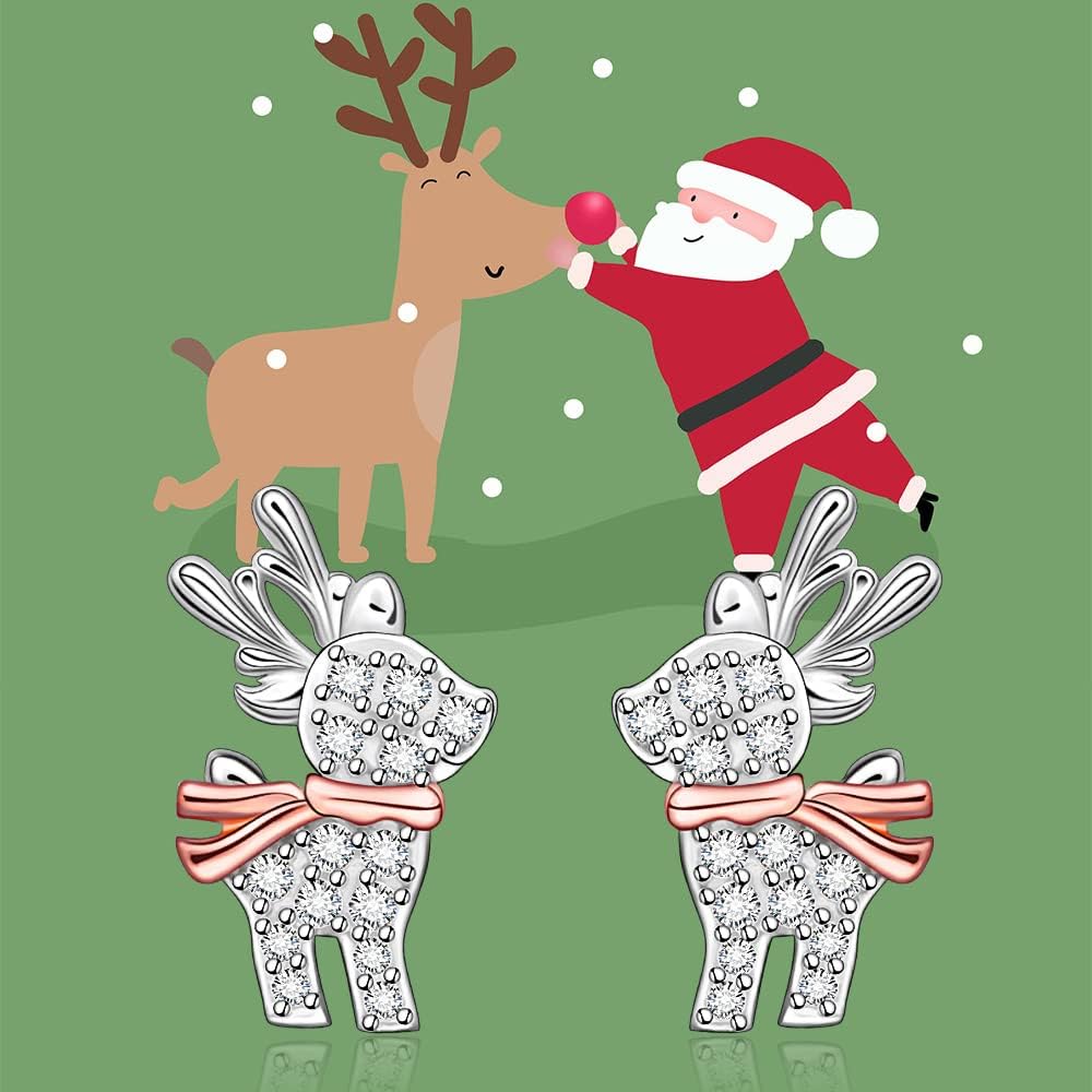 Cute Reindeer Stud Earrings with Zirconia